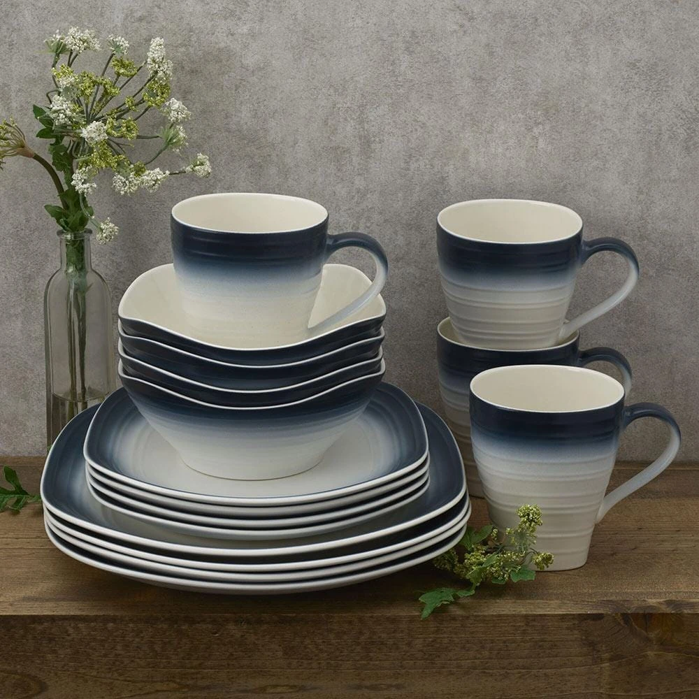 MIKASA Swirl Ombre Blue Square 16 Piece Dinnerware Set, Service For 4 2 MIKASA Swirl Ombre Blue Square 16 Piece Dinnerware Set, Service For 4 - Image 2