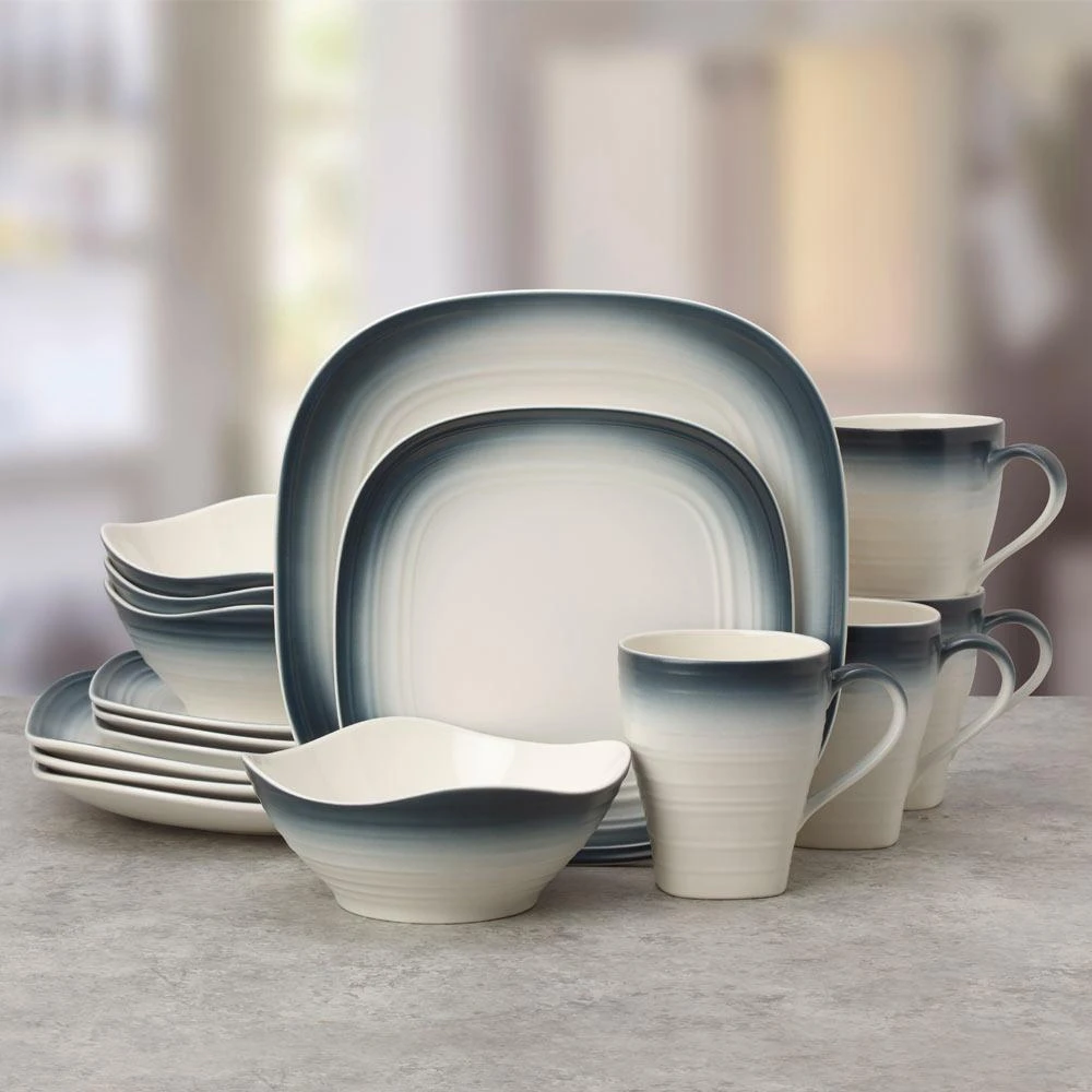 MIKASA Swirl Ombre Blue Square 16 Piece Dinnerware Set, Service For 4 3 MIKASA Swirl Ombre Blue Square 16 Piece Dinnerware Set, Service For 4 - Image 3