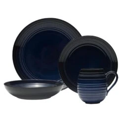 MIKASA Swirl Black Coupe With Cobalt Ombre Accent 16 Piece Dinnerware Set, Service For 4 -Mikasa swirl ombre cobalt coupe 16 piece dinnerware set service for 4 5264484 8