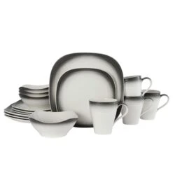 MIKASA Swirl Ombre Graphite Square 16 Piece Dinnerware Set, Service For 4