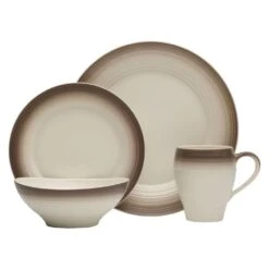 MIKASA Swirl Ombre Mocha 16 Piece Dinnerware Set, Service For 4