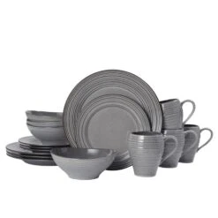 MIKASA Swirl Speckle Graphite 16 Piece Dinnerware Set, Service For 4