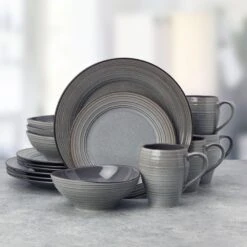 MIKASA Swirl Speckle Graphite 16 Piece Dinnerware Set, Service For 4 -Mikasa swirl speckle graphite 16 piece dinnerware set service for 4 5224867 2