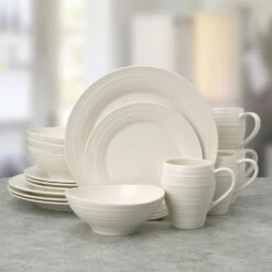 MIKASA Swirl White 16 Piece Dinnerware Set, Service For 4 -Mikasa swirl white 16 piece dinnerware set service for 4 5140596 2
