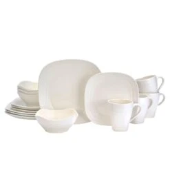 MIKASA Swirl White Square 16 Piece Dinnerware Set, Service For 4