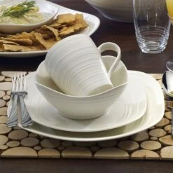 MIKASA Swirl White Square 16 Piece Dinnerware Set, Service For 4 -Mikasa swirl white square 16 piece dinnerware set service for 4 5138525 3