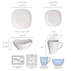 MIKASA Swirl White Square 16 Piece Dinnerware Set, Service For 4 -Mikasa swirl white square 16 piece dinnerware set service for 4 5138525 8
