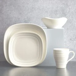 MIKASA Swirl White Square 16 Piece Dinnerware Set, Service For 4 -Mikasa swirl white square 16 piece dinnerware set service for 4 5138525 9