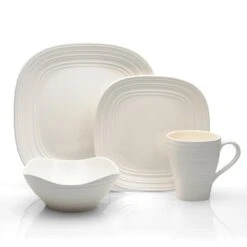 MIKASA Swirl White Square 4 Piece Place Setting