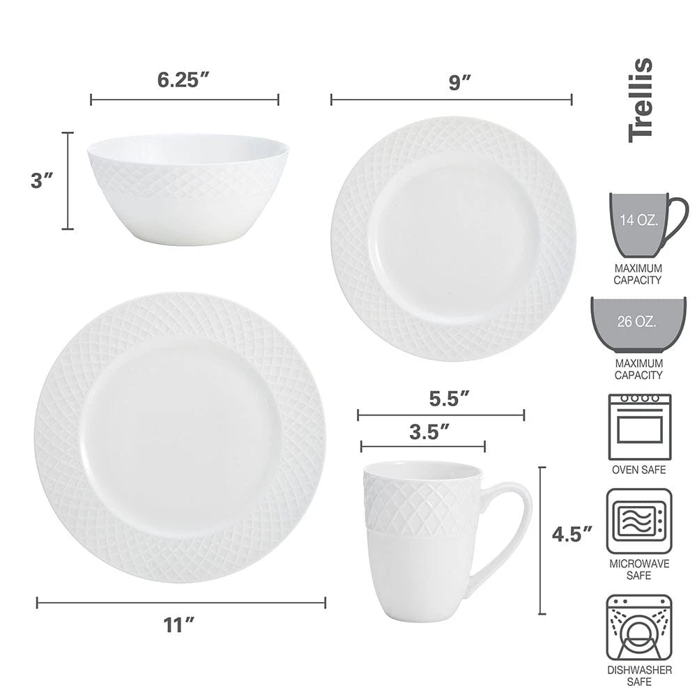 MIKASA Trellis White 16 Piece Dinnerware Set 4 MIKASA Trellis White 16 Piece Dinnerware Set - Image 4