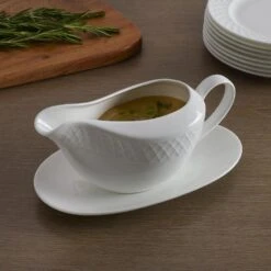 MIKASA Trellis White Gravy Boat With Stand -Mikasa trellis white gravy boat with stand 5285630 3