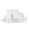 MIKASA Trellis White Square 16 Piece Dinnerware Set, Service For 4