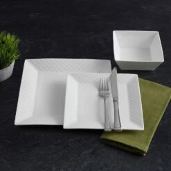 MIKASA Trellis White Square 16 Piece Dinnerware Set, Service For 4 -Mikasa trellis white square 16 piece dinnerware set service for 4 5248525 3