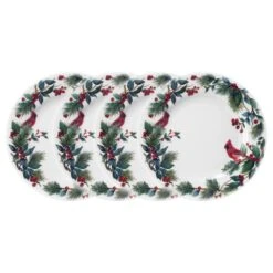 MIKASA Winter Cardinal Set Of 4 Dinner Plates